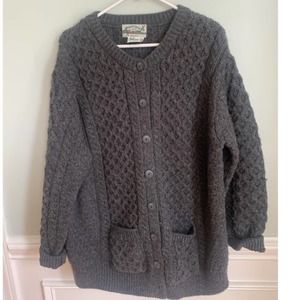 Aran Crafts Merino Wool Gray Cardigan Sweater